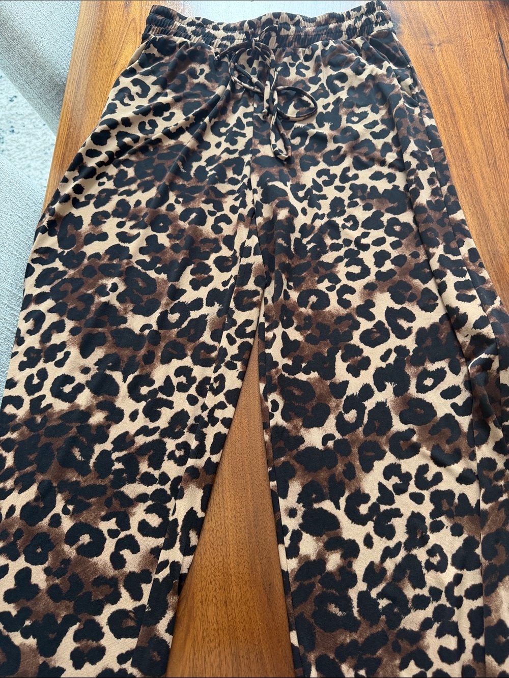 Leopard Print Drawstring Pants - Brown/Black